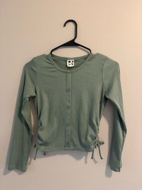 Self Esteem Sage Green Ribbed Button-Front Long Sleeve Top